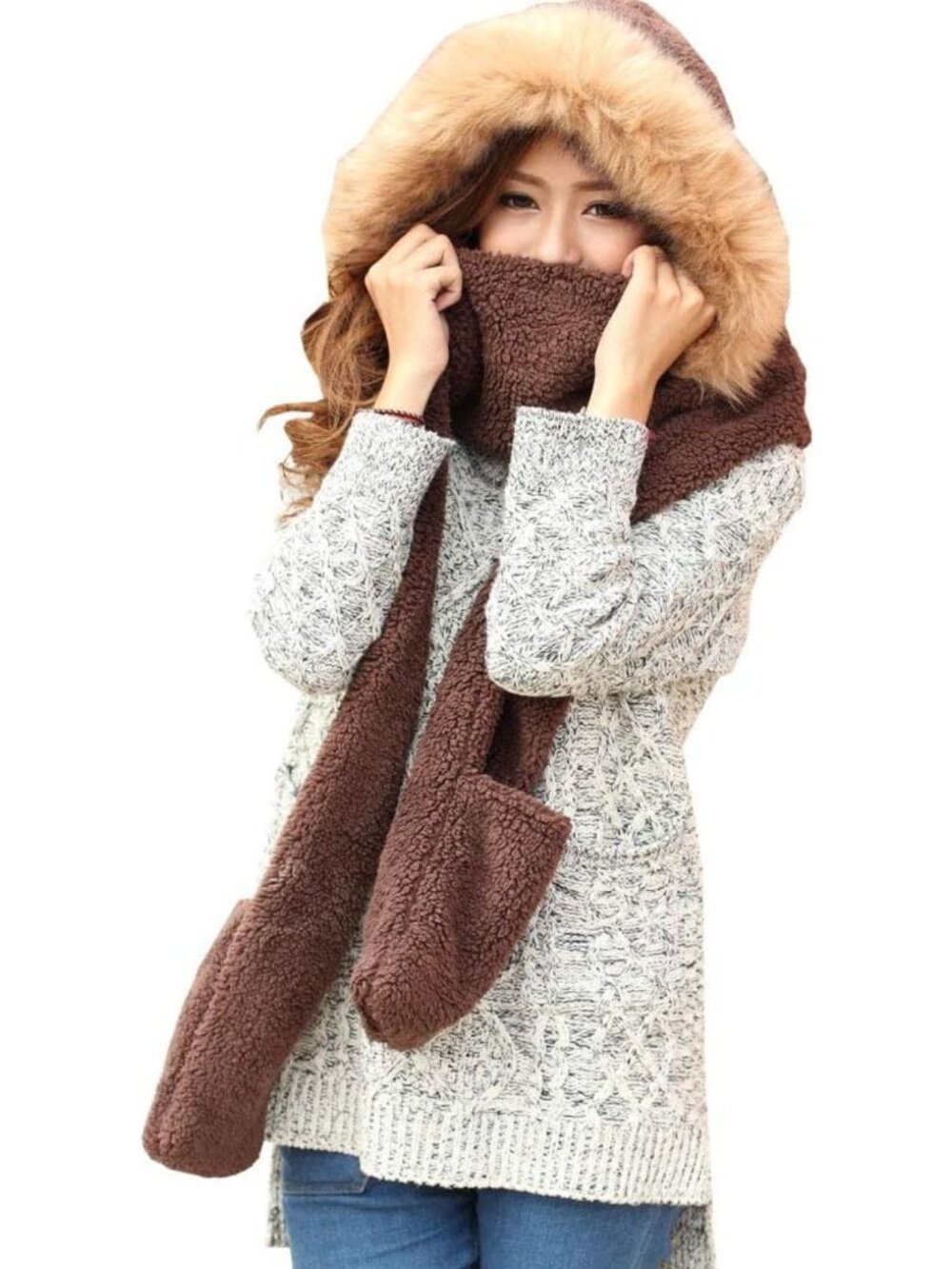 Cozy Winter Women’s Hoodie, Scarf & Gloves Set - Soft Plush & Thick Warmth